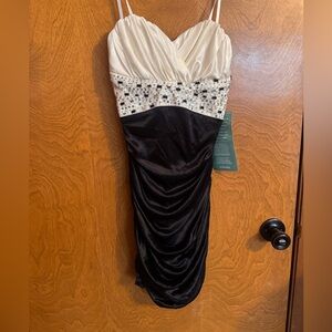 Strapless Black and Cream Mini Dress
